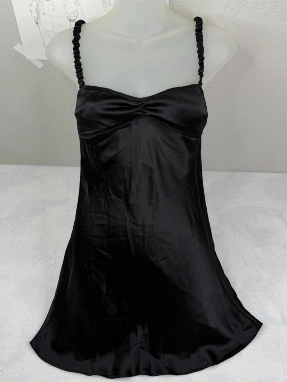 Zara Black satin mini dress with ruched straps and bow detail